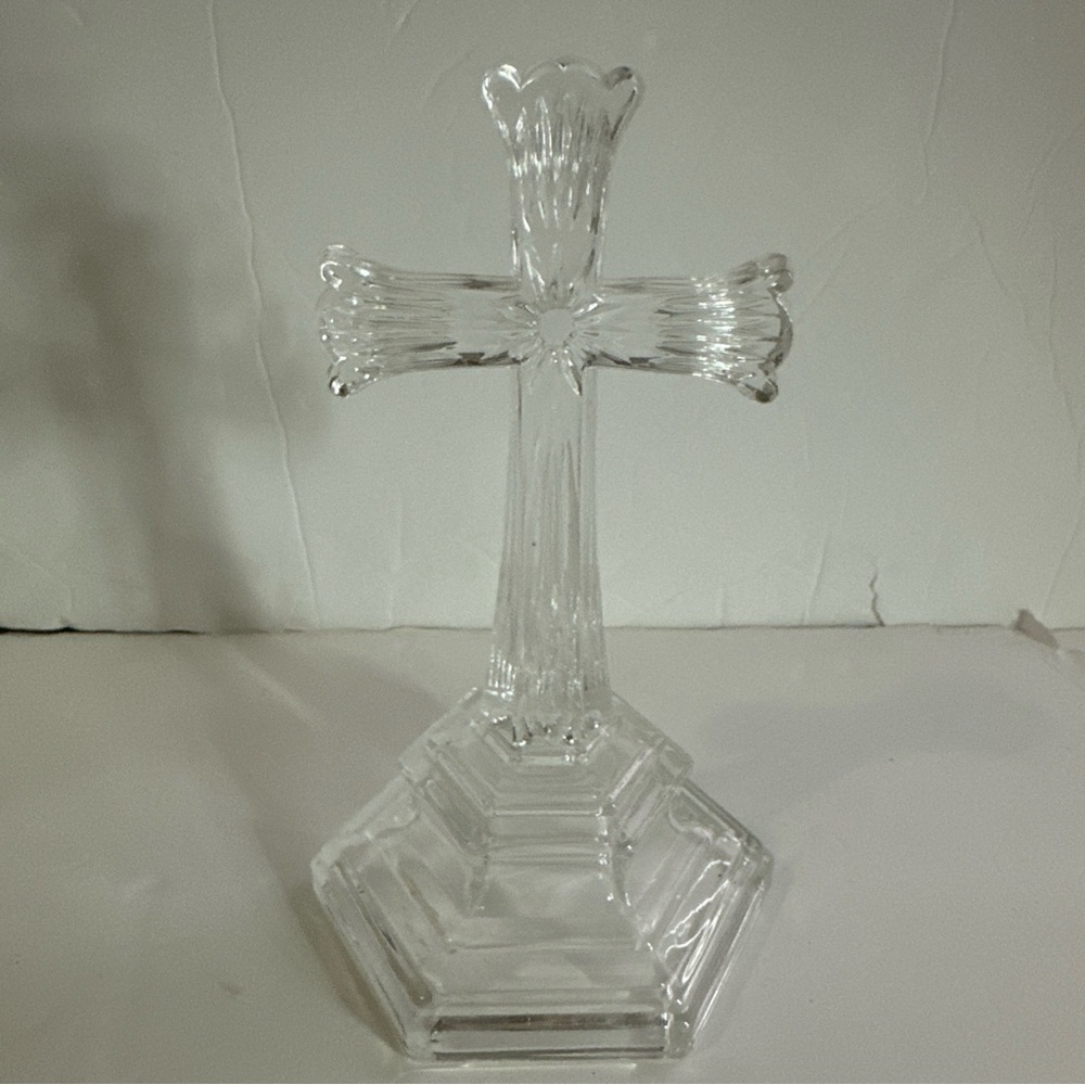 Vintage Deplomb Lead Crystal Cross 7" Height‎ / 4" Base Excellent Condition